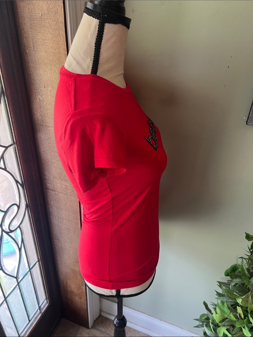 bebe Red Rhinestone Logo Short Sleeve Tee - Picture 6 of 8